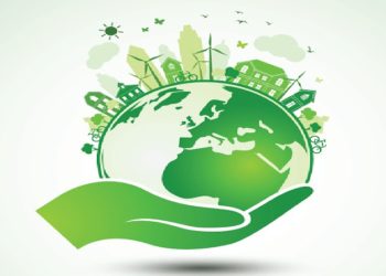 Hands Holding The Green Earth Globe with city