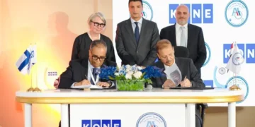 بحضور وزير الصناعة وسفيرة فنلندا لدى مصرKONE والشركة العربية العالمية للبصريات توقعان إعلان نوايا استراتيجي لدعم رؤية مصر للتنمية العمرانية المستدامة